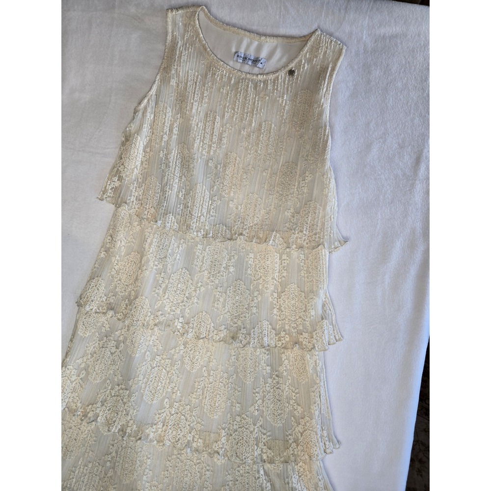 Rinascimento Italy Cream Lace Tiered Ruffle Sleeveless Shift Dress Medium